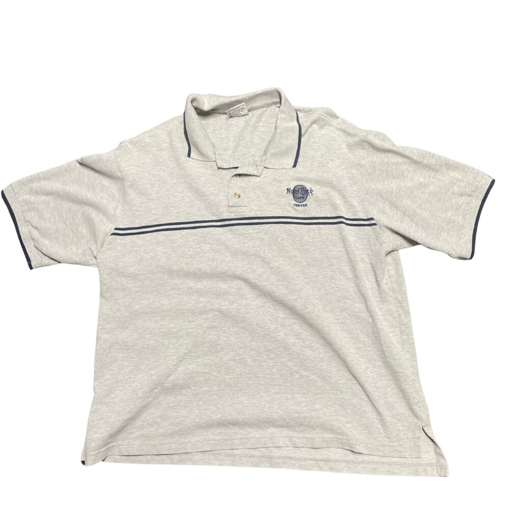 Vintage Hard Rock Cafe Denver Polo Shirt XL Gray Navy Accents Souvenir Style